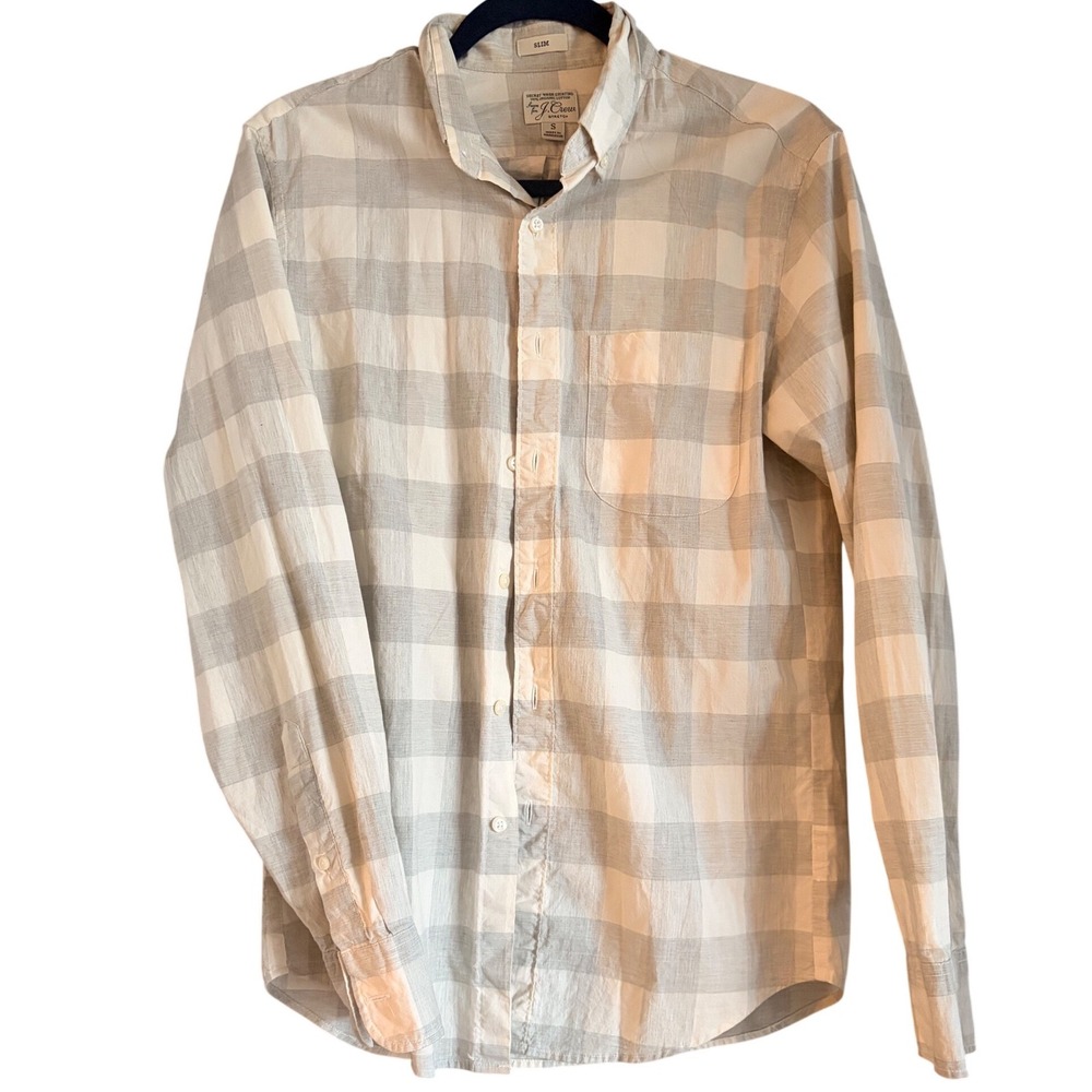 J.Crew Slim Secret Wash Organic Cotton Stretch Shirt Grey White Check Small